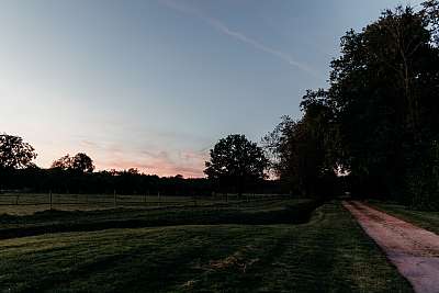 Le coucher du soleil sur le domaine du mariage